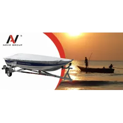 Pokrowiec na łódź łódkę wędkarską 270g/m2 390-420cm - transportowy szary - NAVA GROUP