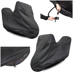 Pokrowiec na Motocykl z Kufrem M 225x120 Plandeka Motor Ściągacz UV Czarny