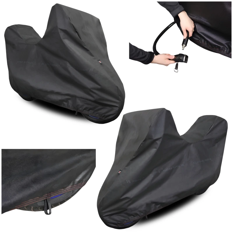 Pokrowiec na Motocykl z Kufrem L 245x125 Plandeka Motor Ściągacz UV Czarny
